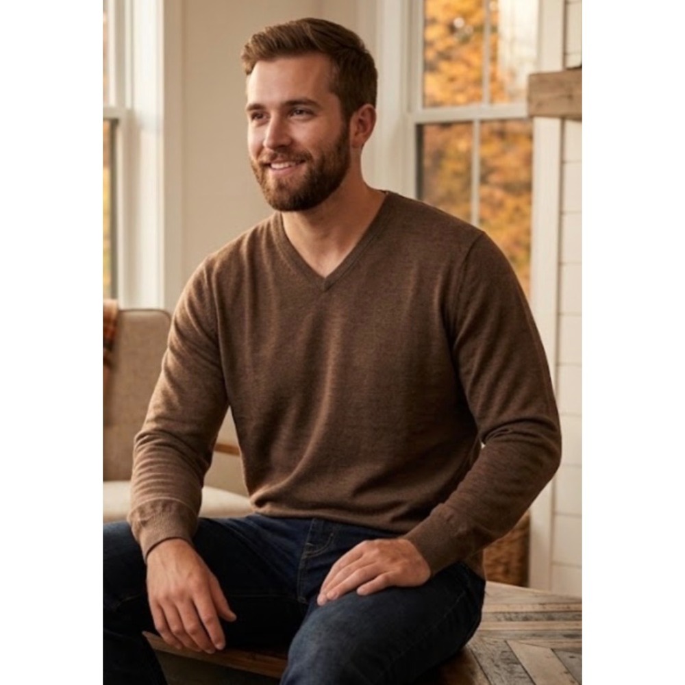 F/X Fusion Mens Brown V-Neck Sweater NWT Cotton Blend B90371 3X